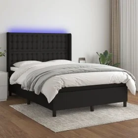 Box spring bed mattress and LED lights black fabric 140x200 cm by , Beds and slatted bases - Ref: Foro24-3138639, Price: 519,...