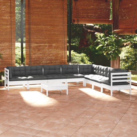 Muebles de jardín 9 pzas y cojines blanco madera maciza de pino de , Conjuntos de jardín - Ref: Foro24-3096810, Precio: 738,9...