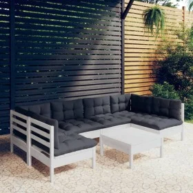 Muebles de jardín 7 pzas y cojines blanco madera maciza de pino de , Conjuntos de jardín - Ref: Foro24-3097158, Precio: 570,9...