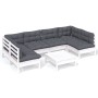 Muebles de jardín 7 pzas y cojines blanco madera maciza de pino de , Conjuntos de jardín - Ref: Foro24-3097158, Precio: 578,1...