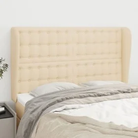 Cabecero con orejas de tela color crema 147x23x118/128 cm de , Cabeceros y pies de cama - Ref: Foro24-3118393, Precio: 122,44...