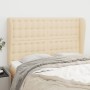 Cabecero con orejas de tela color crema 147x23x118/128 cm de , Cabeceros y pies de cama - Ref: Foro24-3118393, Precio: 141,36...