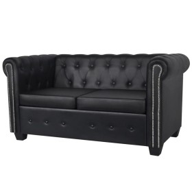 Sofá Chesterfield de 2 plazas cuero sintético negro de vidaXL, Sofás - Ref: Foro24-242369, Precio: 467,93 €, Descuento: %