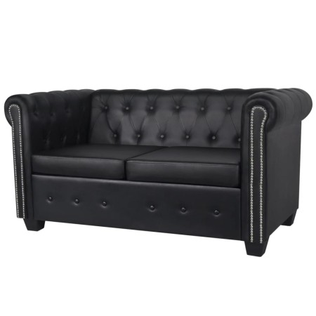 Sofá Chesterfield de 2 plazas cuero sintético negro de vidaXL, Sofás - Ref: Foro24-242369, Precio: 467,93 €, Descuento: %