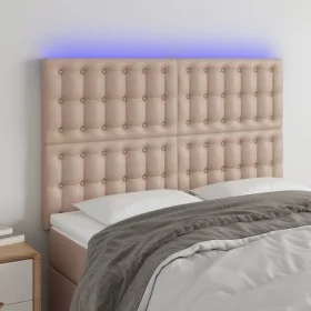 Cabecero luces LED cuero sintético capuchino 144x5x118/128cm de , Cabeceros y pies de cama - Ref: Foro24-3122519, Precio: 127...