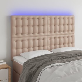 Cabecero luces LED cuero sintético capuchino 144x5x118/128cm de , Cabeceros y pies de cama - Ref: Foro24-3122519, Precio: 129...