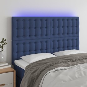 Cabecero con luces LED tela azul 144x5x118/128 cm de , Cabeceros y pies de cama - Ref: Foro24-3122862, Precio: 109,52 €, Desc...