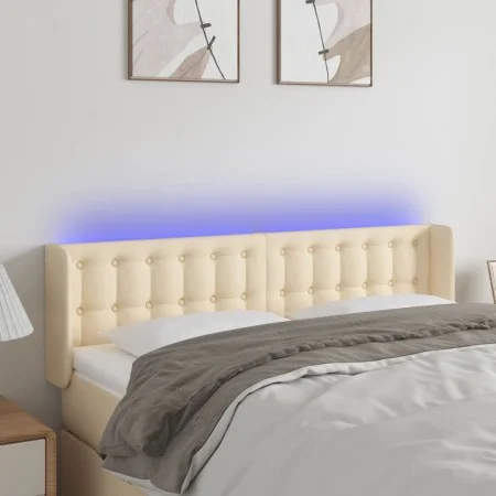 Cream fabric headboard with LED 147x16x78/88 cm by , Headboards and footboards - Ref: Foro24-3123673, Price: 67,60 €, Discoun...