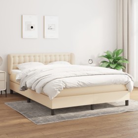 Cama box spring con colchón tela color crema 140x190 cm de , Camas y somieres - Ref: Foro24-3126562, Precio: 424,53 €, Descue...