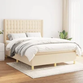 Cama box spring con colchón tela color crema 140x200 cm de , Camas y somieres - Ref: Foro24-3132318, Precio: 524,09 €, Descue...