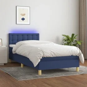 Boxspringbett mit Matratze und LED-blauem Stoff 90x190 cm von , Betten und Lattenroste - Ref: Foro24-3134003, Preis: 307,88 €...