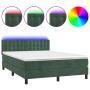 Cama box spring colchón y LED terciopelo verde oscuro 140x190cm de , Camas y somieres - Ref: Foro24-3134642, Precio: 453,54 €...