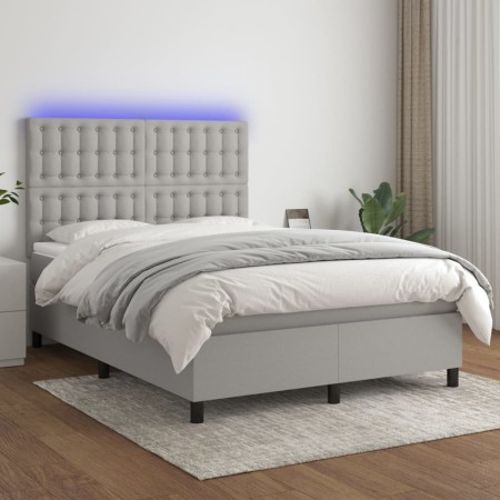 Cama box spring colchón y luces LED tela gris claro 140x190 cm de , Camas y somieres - Ref: Foro24-3135189, Precio: 520,12 €,...