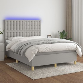Cama box spring colchón y luces LED tela gris claro 140x200 cm de , Camas y somieres - Ref: Foro24-3135757, Precio: 506,08 €,...