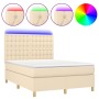 Cama box spring colchón y luces LED tela crema 140x200 cm de , Camas y somieres - Ref: Foro24-3135762, Precio: 533,80 €, Desc...