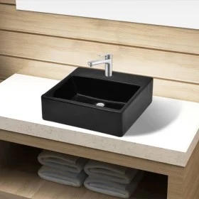 Square ceramic sink with black faucet/drain hole by vidaXL, Sinks - Ref: Foro24-141941, Price: 68,67 €, Discount: %