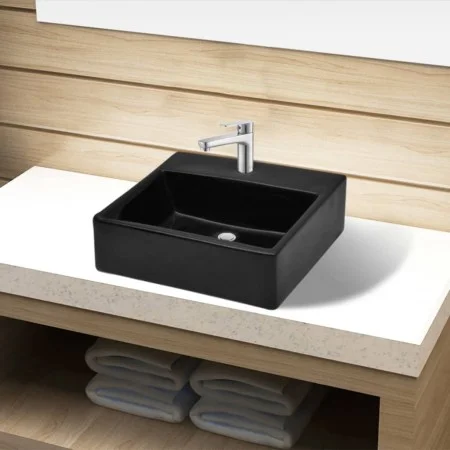 Square ceramic sink with black faucet/drain hole by vidaXL, Sinks - Ref: Foro24-141941, Price: 68,67 €, Discount: %