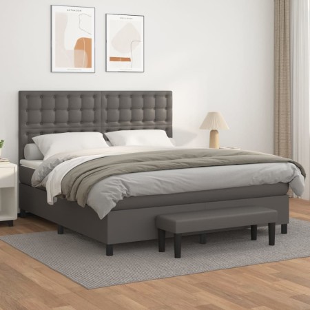Cama box spring con colchón cuero sintético gris 180x200 cm de , Camas y somieres - Ref: Foro24-3137681, Precio: 683,57 €, De...