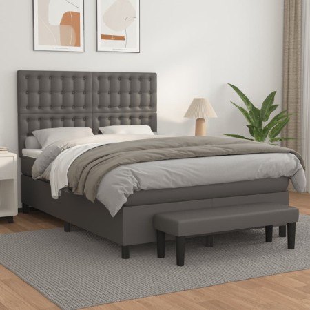 Cama box spring con colchón cuero sintético gris 140x200 cm de , Camas y somieres - Ref: Foro24-3137669, Precio: 543,39 €, De...