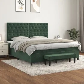 Cama box spring con colchón terciopelo verde oscuro 160x200 cm de , Camas y somieres - Ref: Foro24-3138034, Precio: 686,63 €,...