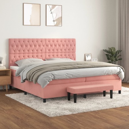 Cama box spring con colchón terciopelo rosa 200x200 cm de , Camas y somieres - Ref: Foro24-3138048, Precio: 752,11 €, Descuen...