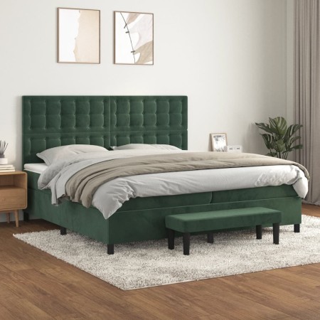Cama box spring con colchón terciopelo verde oscuro 200x200 cm de , Camas y somieres - Ref: Foro24-3138106, Precio: 796,97 €,...