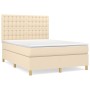 Cama box spring con colchón tela color crema 140x190 cm de , Camas y somieres - Ref: Foro24-3142654, Precio: 503,94 €, Descue...