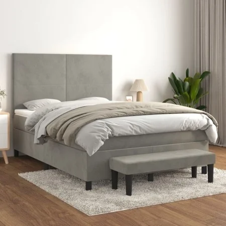 Box spring bed with light gray velvet mattress 140x190 cm by , Beds and slatted bases - Ref: Foro24-3137719, Price: 575,91 €,...