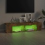 Mueble de TV con luces LED roble ahumado 135x39x30 cm de , Muebles TV - Ref: Foro24-815693, Precio: 64,90 €, Descuento: %