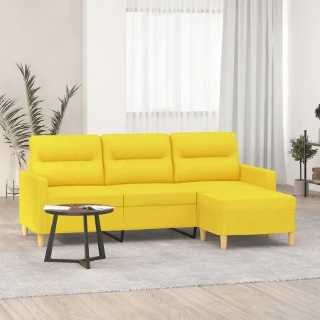 Sofá de 3 plazas con taburete de tela amarillo claro 180 cm de , Sofás - Ref: Foro24-3201078, Precio: 299,64 €, Descuento: %