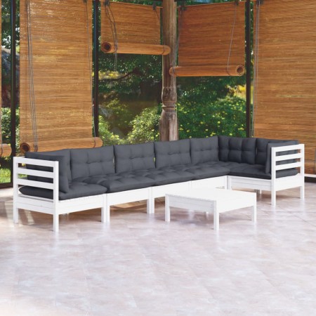 Muebles de jardín 7 pzas con cojines blanco madera de pino de , Conjuntos de jardín - Ref: Foro24-3096401, Precio: 587,02 €, ...