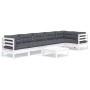Muebles de jardín 7 pzas con cojines blanco madera de pino de , Conjuntos de jardín - Ref: Foro24-3096401, Precio: 587,02 €, ...