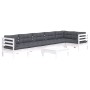 Muebles de jardín 7 pzas con cojines blanco madera de pino de , Conjuntos de jardín - Ref: Foro24-3096401, Precio: 587,02 €, ...