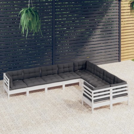Muebles de jardín 9 pzas y cojines blanco madera de pino de , Conjuntos de jardín - Ref: Foro24-3096984, Precio: 818,57 €, De...