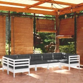 Muebles de jardín 7 pzas con cojines blanco madera de pino de , Conjuntos de jardín - Ref: Foro24-3097308, Precio: 619,41 €, ...