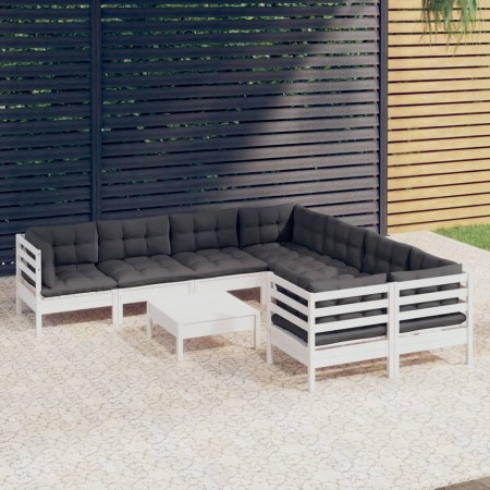 Muebles de jardín 9 pzas y cojines blanco madera de pino de , Conjuntos de jardín - Ref: Foro24-3096978, Precio: 804,32 €, De...