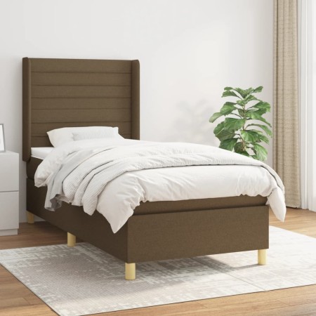 Cama box spring con colchón tela marrón oscuro 100x200 cm de , Camas y somieres - Ref: Foro24-3132052, Precio: 357,70 €, Desc...