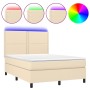 Cama box spring colchón y luces LED tela crema 140x190 cm de , Camas y somieres - Ref: Foro24-3134794, Precio: 463,51 €, Desc...