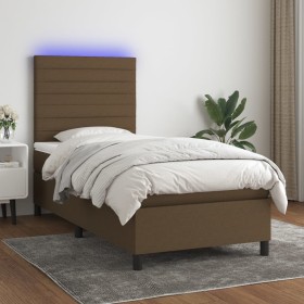 Cama box spring colchón luces LED tela marrón oscuro 100x200cm de , Camas y somieres - Ref: Foro24-3134936, Precio: 365,26 €,...