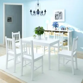 Set de Comedor Siete Piezas Madera de Pino Blanco de vidaXL, muebles para cocinas y comedores - Ref: Foro24-242959, Precio: 2...