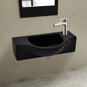 Lavabo de cerámica con orificio de grifo/desagüe negro de vidaXL, Lavabos - Ref: Foro24-141931, Precio: 78,53 €, Descuento: %