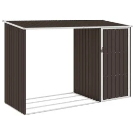 Cobertizo de jardín leña marrón acero galvanizado 245x98x159cm de , Cobertizos - Ref: Foro24-46296, Precio: 148,19 €, Descuen...