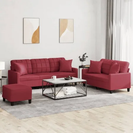 Juego de sofás con cojines 3 piezas cuero sintético rojo tinto de , Sofás - Ref: Foro24-3201396, Precio: 533,99 €, Descuento: %