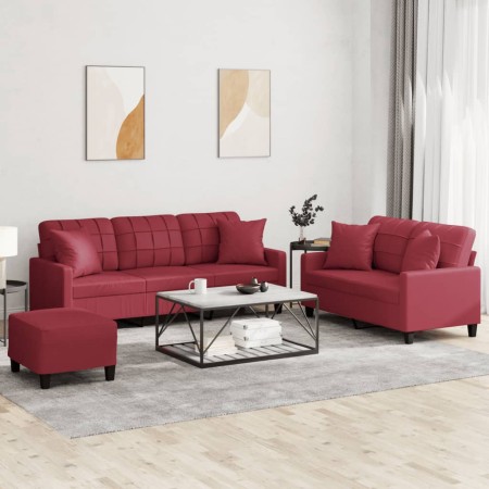 Juego de sofás con cojines 3 piezas cuero sintético rojo tinto de , Sofás - Ref: Foro24-3201396, Precio: 539,32 €, Descuento: %