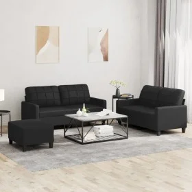 Juego de sofás con cojines 3 piezas cuero sintético negro de , Sofás - Ref: Foro24-3201363, Precio: 455,54 €, Descuento: %