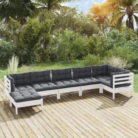 Muebles de jardín 8 pzas con cojines blanco madera de pino de , Conjuntos de jardín - Ref: Foro24-3096551, Precio: 579,60 €, ...