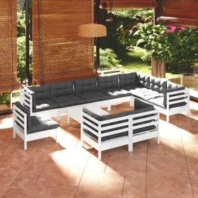 Muebles de jardín 11 pzas y cojines blanco madera maciza pino de , Conjuntos de jardín - Ref: Foro24-3096786, Precio: 954,67 ...