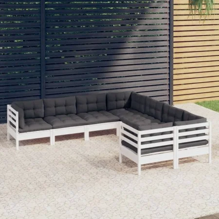 Muebles de jardín 8 pzas y cojines blanco madera maciza de pino de , Conjuntos de jardín - Ref: Foro24-3096972, Precio: 679,9...
