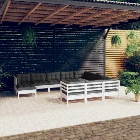 Muebles de jardín 11 pzas y cojines blanco madera de pino de , Conjuntos de jardín - Ref: Foro24-3097044, Precio: 933,47 €, D...