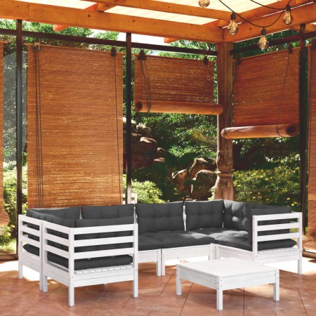 Muebles de jardín 7 pzas con cojines blanco madera de pino de , Conjuntos de jardín - Ref: Foro24-3097302, Precio: 617,41 €, ...